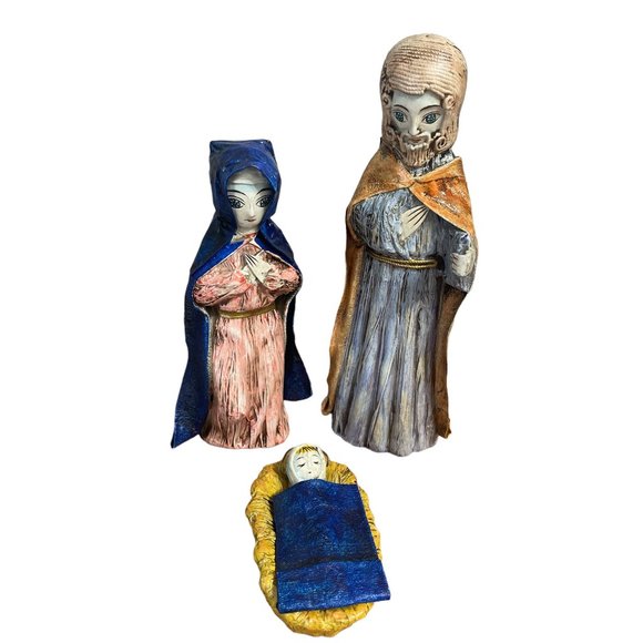 Vintage 1950's Japan Paper Mache Virgin Mary, Joseph & Baby Jesus Set - Picture 1 of 8